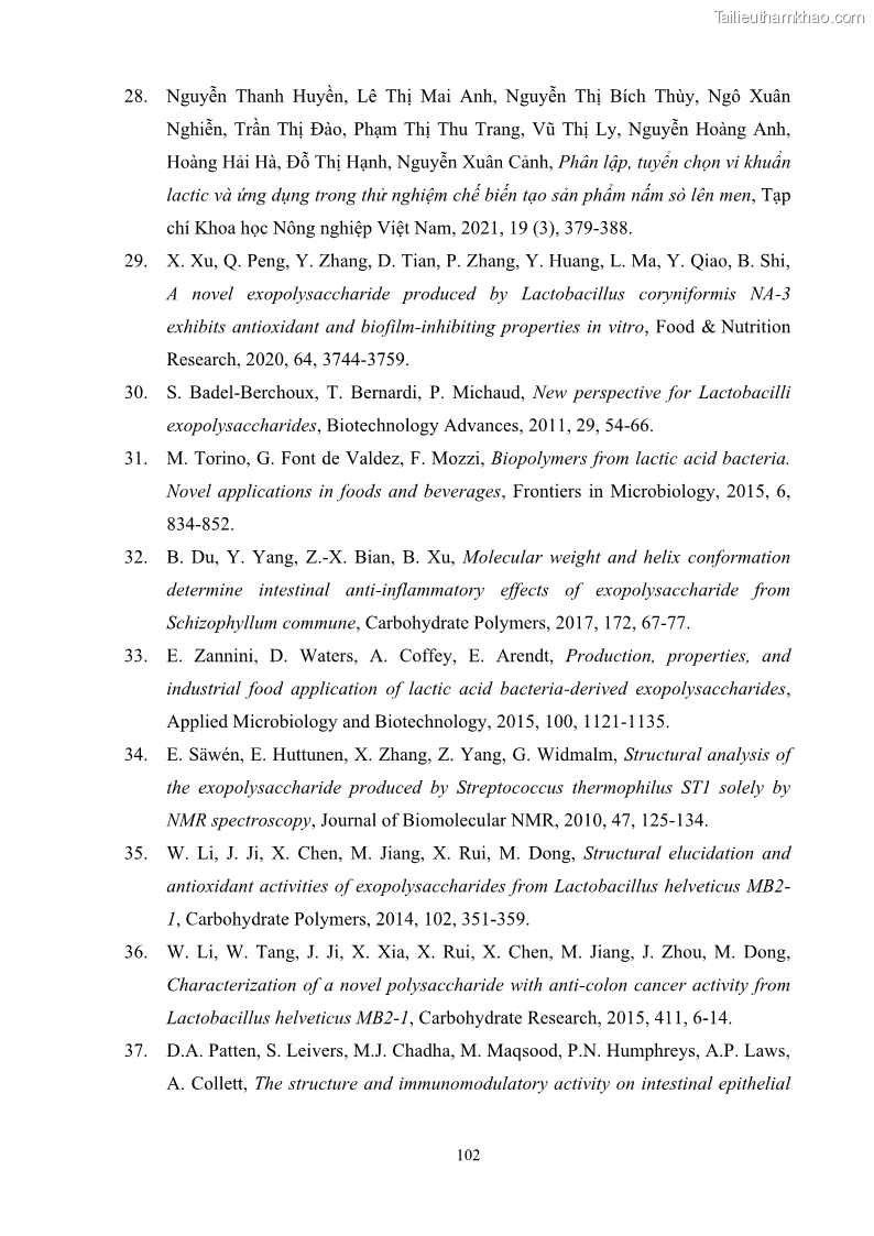 Luận án tiến sĩ công nghệ sinh học Nghiên cứu các điều kiện stress môi trường đến khả năng tổng hợp exopolysaccharides của vi khuẩn Lactobacillus plantarum - 10 Trang 118