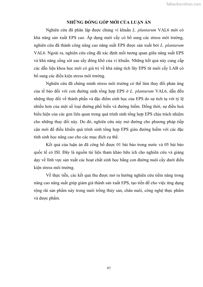 Luận án tiến sĩ công nghệ sinh học Nghiên cứu các điều kiện stress môi trường đến khả năng tổng hợp exopolysaccharides của vi khuẩn Lactobacillus plantarum - 10 Trang 113