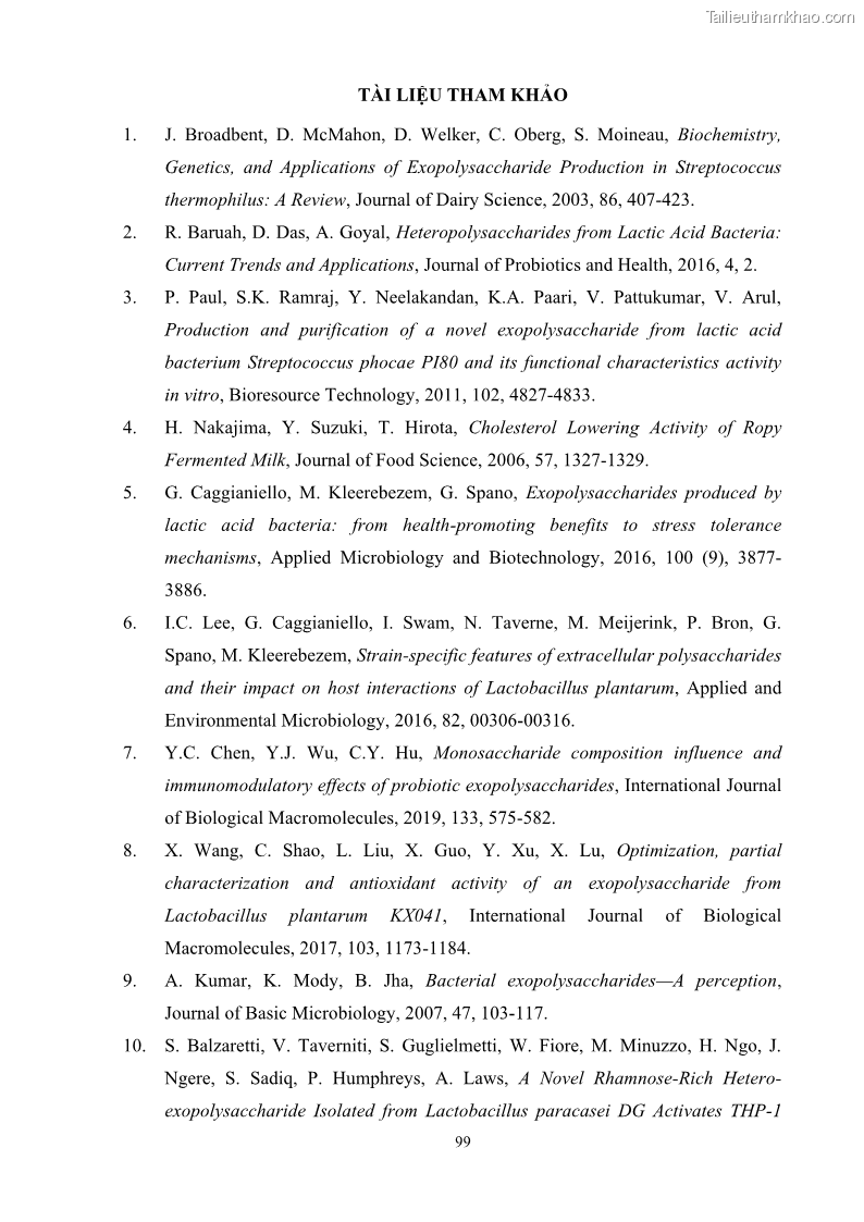 Luận án tiến sĩ công nghệ sinh học Nghiên cứu các điều kiện stress môi trường đến khả năng tổng hợp exopolysaccharides của vi khuẩn Lactobacillus plantarum - 10 Trang 115