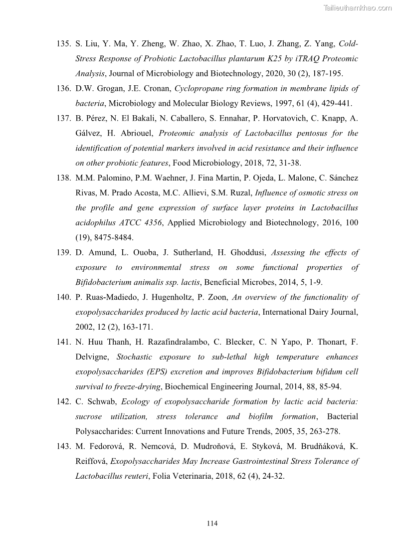 Luận án tiến sĩ công nghệ sinh học Nghiên cứu các điều kiện stress môi trường đến khả năng tổng hợp exopolysaccharides của vi khuẩn Lactobacillus plantarum - 11 Trang 130