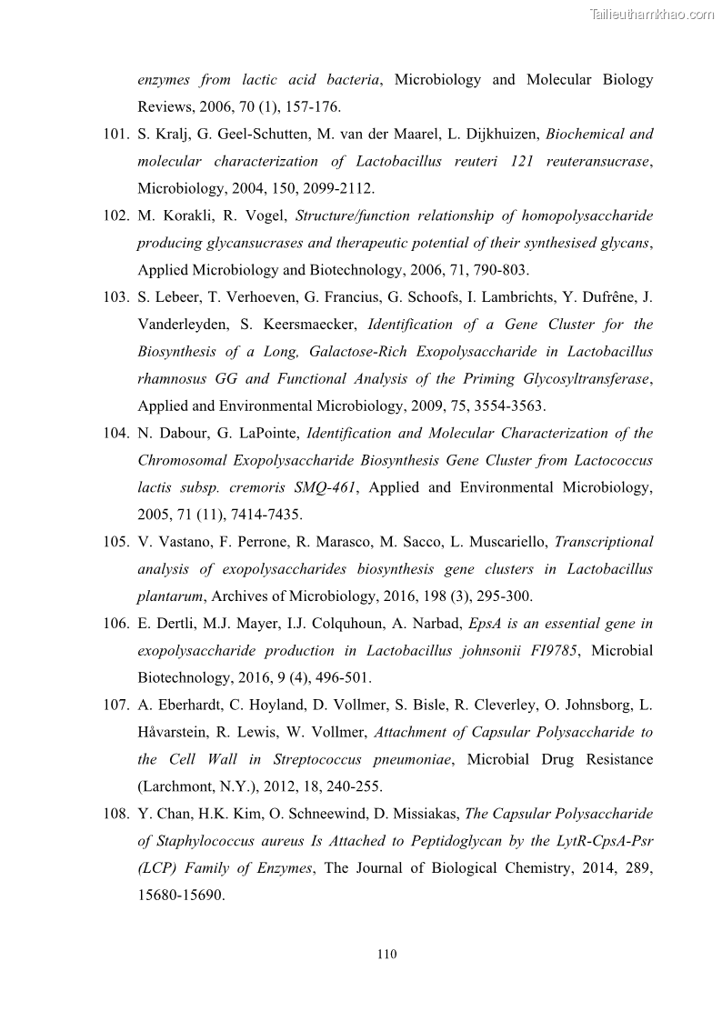 Luận án tiến sĩ công nghệ sinh học Nghiên cứu các điều kiện stress môi trường đến khả năng tổng hợp exopolysaccharides của vi khuẩn Lactobacillus plantarum - 11 Trang 126
