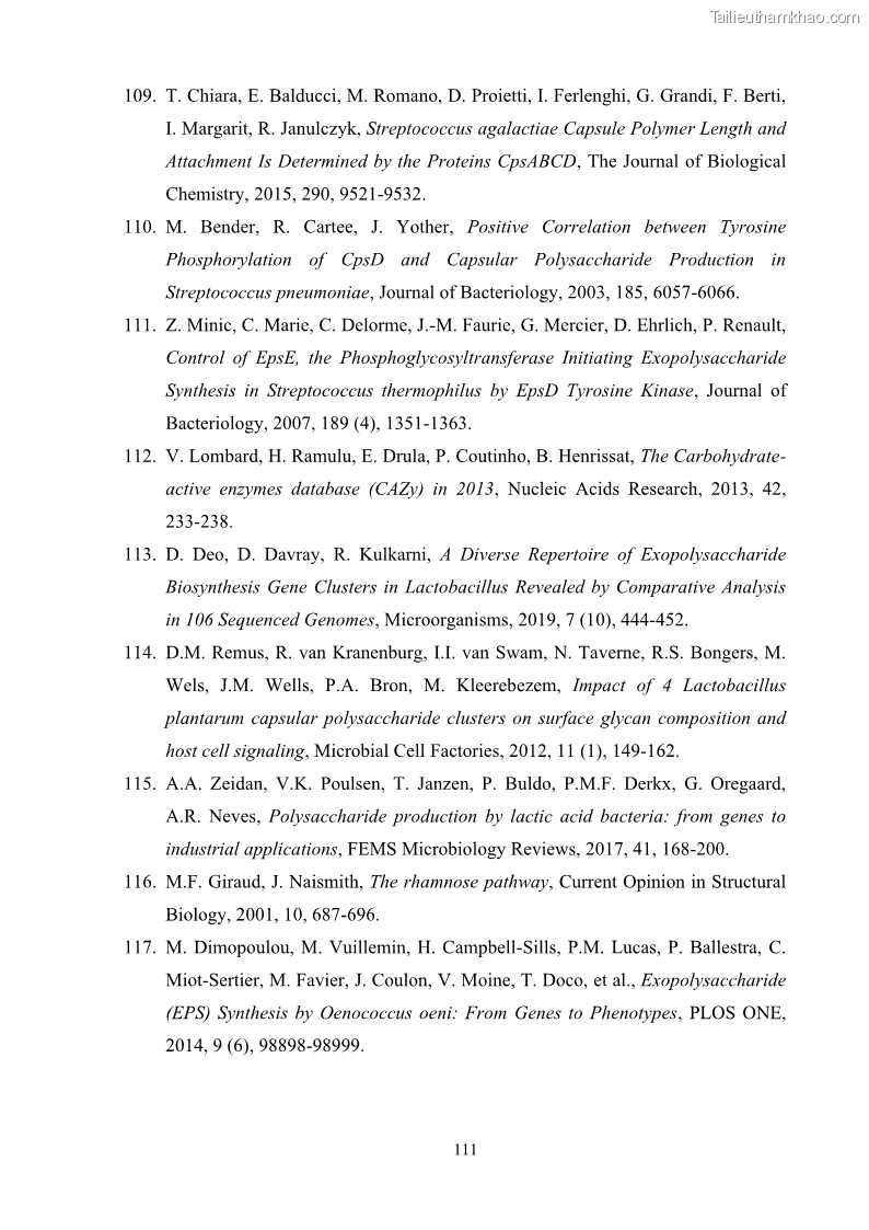 Luận án tiến sĩ công nghệ sinh học Nghiên cứu các điều kiện stress môi trường đến khả năng tổng hợp exopolysaccharides của vi khuẩn Lactobacillus plantarum - 11 Trang 127