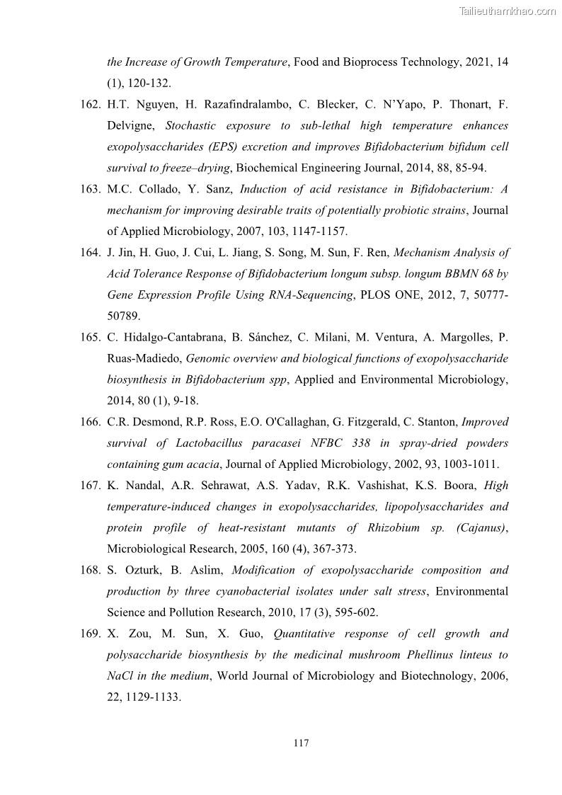 Luận án tiến sĩ công nghệ sinh học Nghiên cứu các điều kiện stress môi trường đến khả năng tổng hợp exopolysaccharides của vi khuẩn Lactobacillus plantarum - 12 Trang 133