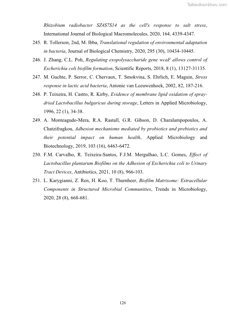Luận án tiến sĩ công nghệ sinh học Nghiên cứu các điều kiện stress môi trường đến khả năng tổng hợp exopolysaccharides của vi khuẩn Lactobacillus plantarum - 12 Trang 142