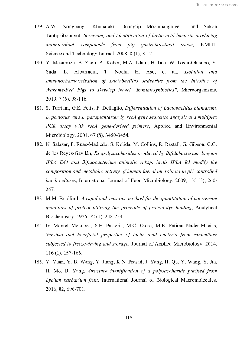 Luận án tiến sĩ công nghệ sinh học Nghiên cứu các điều kiện stress môi trường đến khả năng tổng hợp exopolysaccharides của vi khuẩn Lactobacillus plantarum - 12 Trang 135