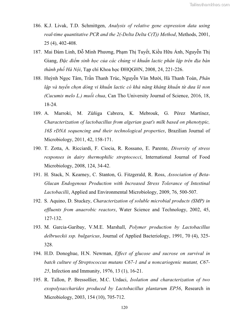 Luận án tiến sĩ công nghệ sinh học Nghiên cứu các điều kiện stress môi trường đến khả năng tổng hợp exopolysaccharides của vi khuẩn Lactobacillus plantarum - 12 Trang 136