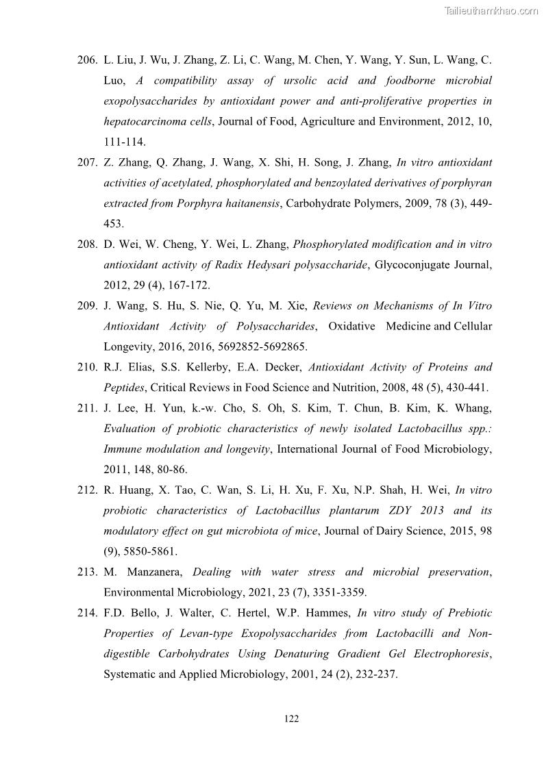 Luận án tiến sĩ công nghệ sinh học Nghiên cứu các điều kiện stress môi trường đến khả năng tổng hợp exopolysaccharides của vi khuẩn Lactobacillus plantarum - 12 Trang 138