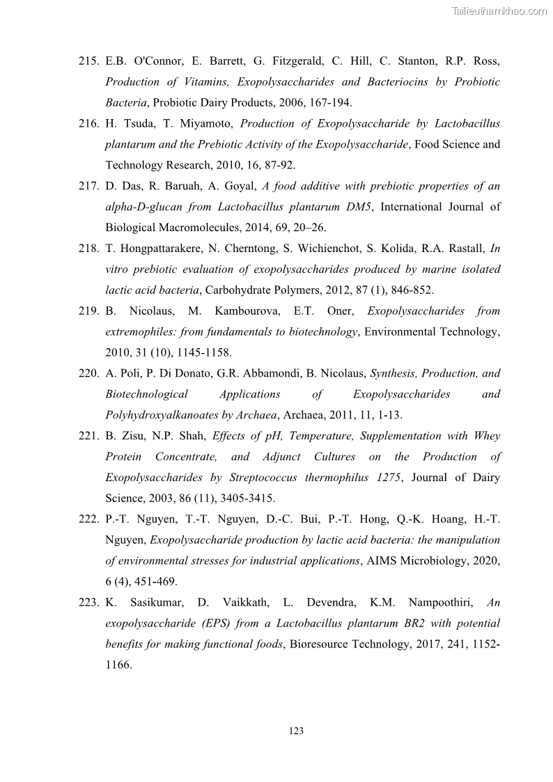 Luận án tiến sĩ công nghệ sinh học Nghiên cứu các điều kiện stress môi trường đến khả năng tổng hợp exopolysaccharides của vi khuẩn Lactobacillus plantarum - 12 Trang 139