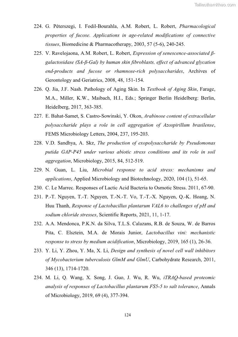 Luận án tiến sĩ công nghệ sinh học Nghiên cứu các điều kiện stress môi trường đến khả năng tổng hợp exopolysaccharides của vi khuẩn Lactobacillus plantarum - 12 Trang 140