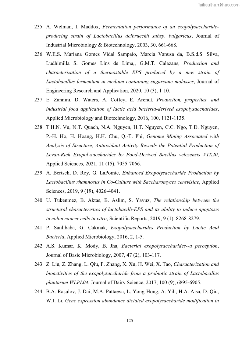 Luận án tiến sĩ công nghệ sinh học Nghiên cứu các điều kiện stress môi trường đến khả năng tổng hợp exopolysaccharides của vi khuẩn Lactobacillus plantarum - 12 Trang 141