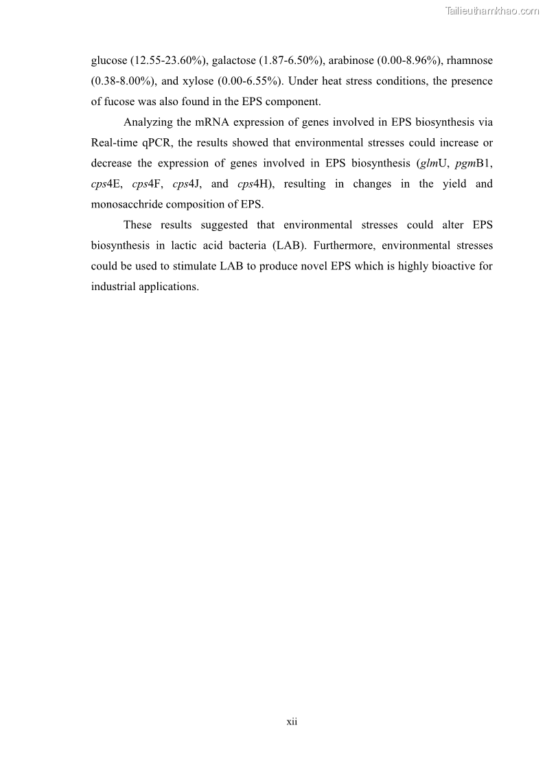 Luận án tiến sĩ công nghệ sinh học Nghiên cứu các điều kiện stress môi trường đến khả năng tổng hợp exopolysaccharides của vi khuẩn Lactobacillus plantarum - 2 Trang 16