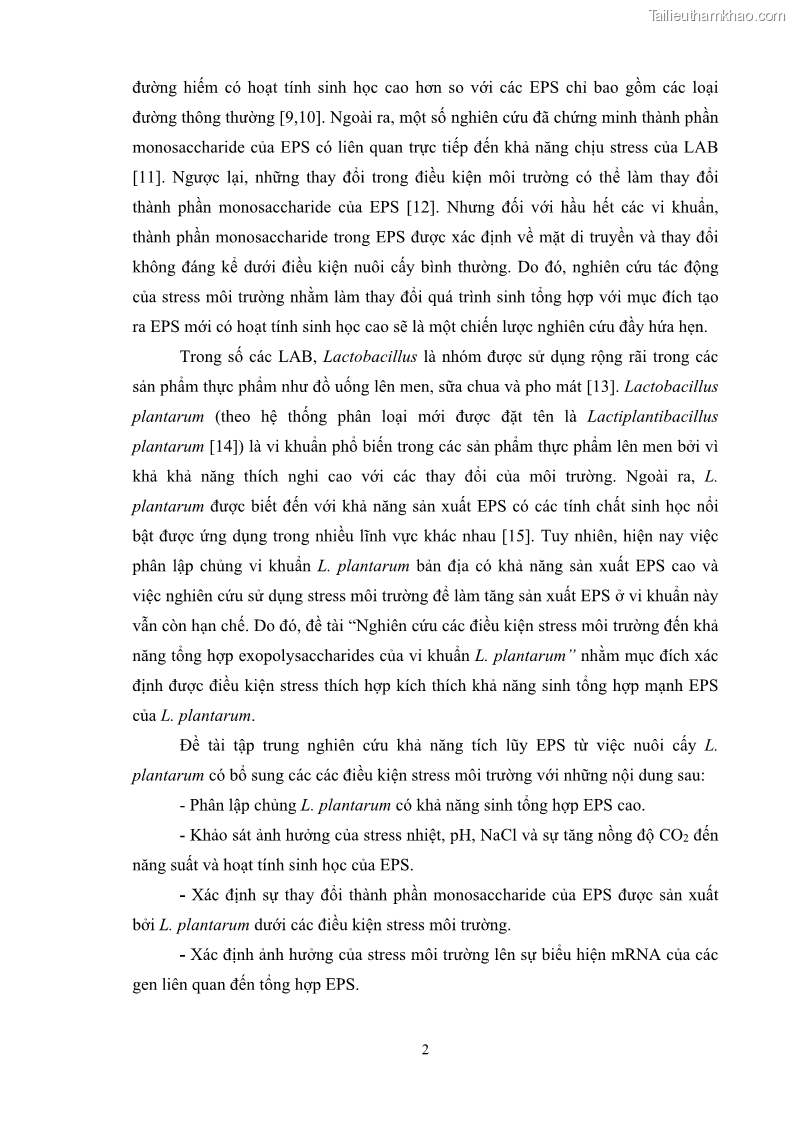 Luận án tiến sĩ công nghệ sinh học Nghiên cứu các điều kiện stress môi trường đến khả năng tổng hợp exopolysaccharides của vi khuẩn Lactobacillus plantarum - 2 Trang 18