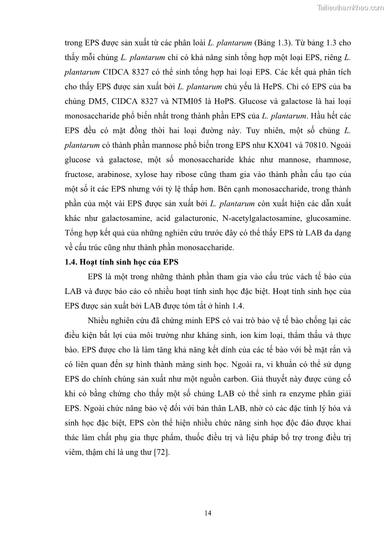 Luận án tiến sĩ công nghệ sinh học Nghiên cứu các điều kiện stress môi trường đến khả năng tổng hợp exopolysaccharides của vi khuẩn Lactobacillus plantarum - 3 Trang 30