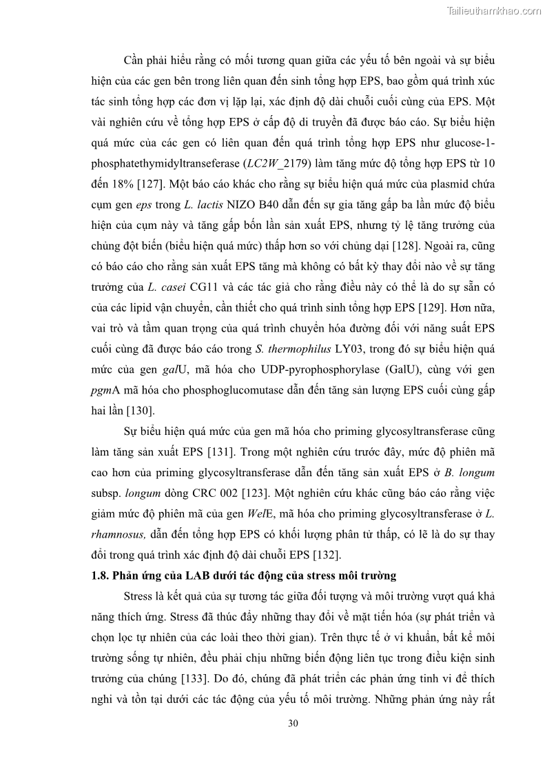 Luận án tiến sĩ công nghệ sinh học Nghiên cứu các điều kiện stress môi trường đến khả năng tổng hợp exopolysaccharides của vi khuẩn Lactobacillus plantarum - 4 Trang 46