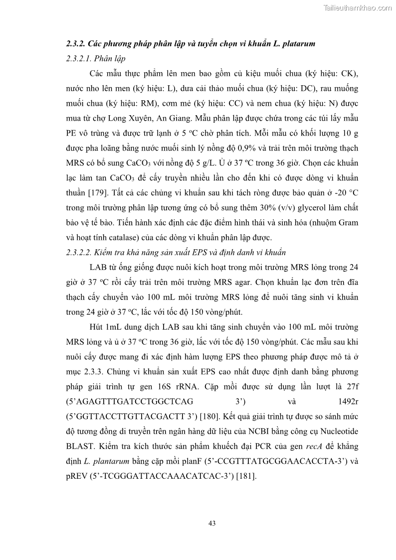 Luận án tiến sĩ công nghệ sinh học Nghiên cứu các điều kiện stress môi trường đến khả năng tổng hợp exopolysaccharides của vi khuẩn Lactobacillus plantarum - 5 Trang 59