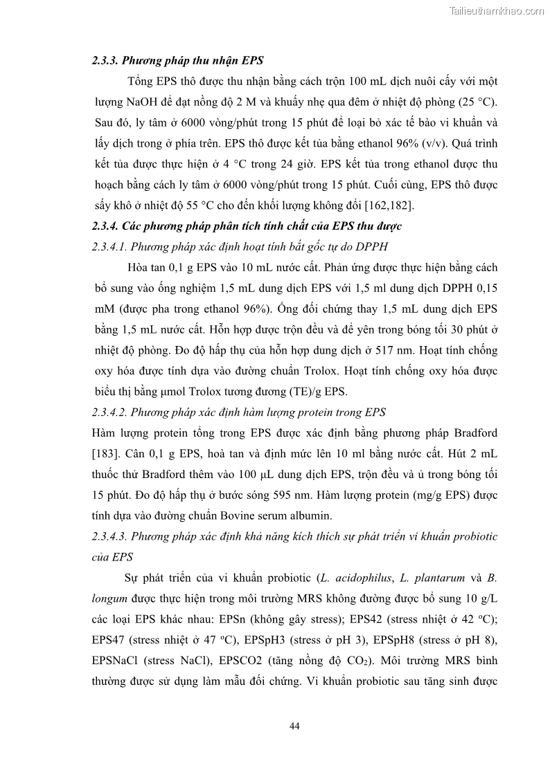 Luận án tiến sĩ công nghệ sinh học Nghiên cứu các điều kiện stress môi trường đến khả năng tổng hợp exopolysaccharides của vi khuẩn Lactobacillus plantarum - 5 Trang 60