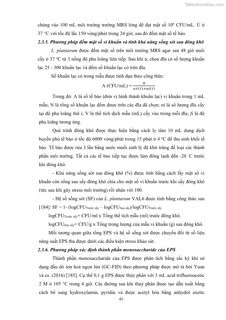 Luận án tiến sĩ công nghệ sinh học Nghiên cứu các điều kiện stress môi trường đến khả năng tổng hợp exopolysaccharides của vi khuẩn Lactobacillus plantarum - 6 Trang 61