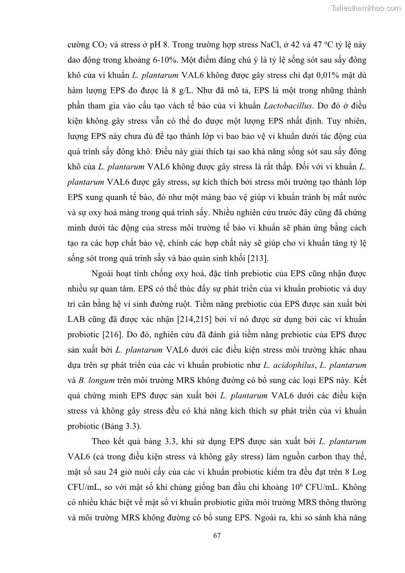 Luận án tiến sĩ công nghệ sinh học Nghiên cứu các điều kiện stress môi trường đến khả năng tổng hợp exopolysaccharides của vi khuẩn Lactobacillus plantarum - 7 Trang 83