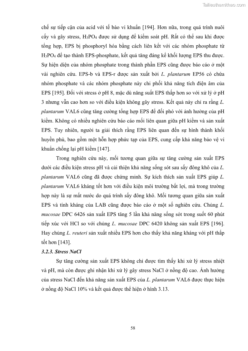 Luận án tiến sĩ công nghệ sinh học Nghiên cứu các điều kiện stress môi trường đến khả năng tổng hợp exopolysaccharides của vi khuẩn Lactobacillus plantarum - 7 Trang 74