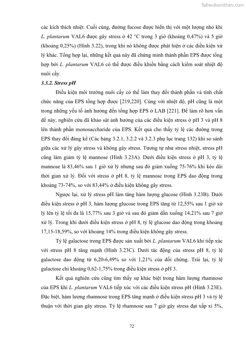Luận án tiến sĩ công nghệ sinh học Nghiên cứu các điều kiện stress môi trường đến khả năng tổng hợp exopolysaccharides của vi khuẩn Lactobacillus plantarum - 8 Trang 88