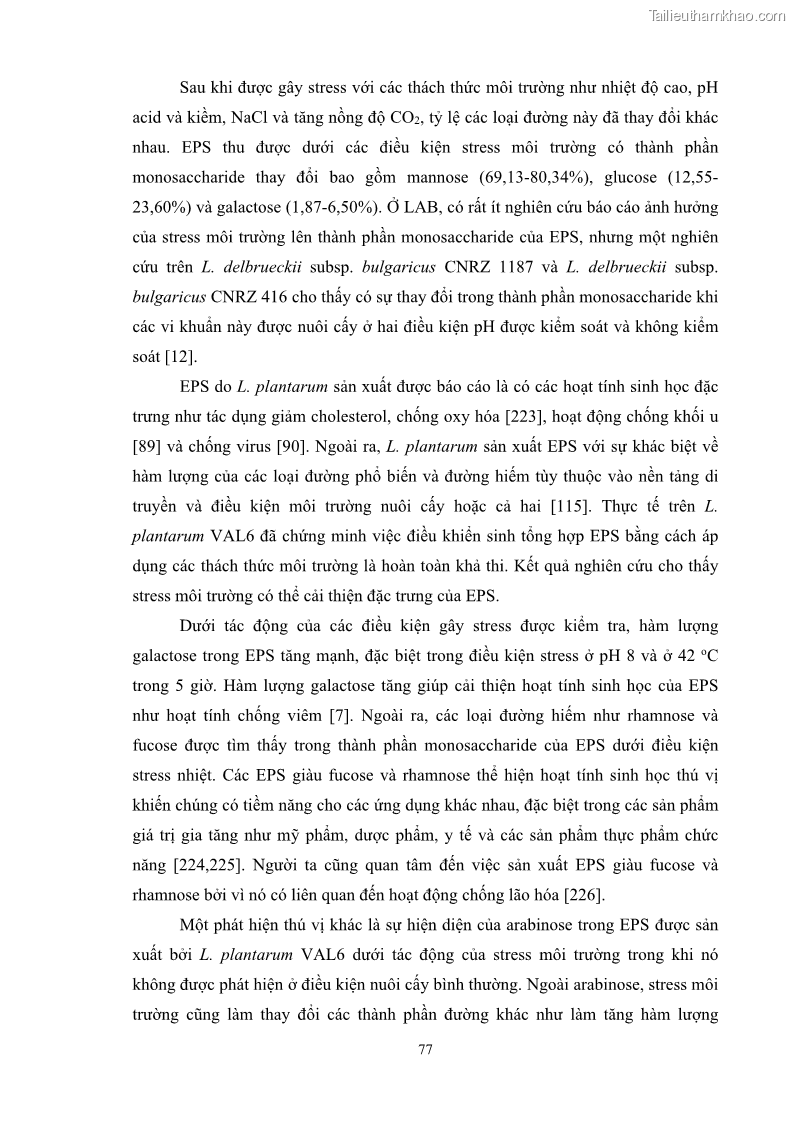 Luận án tiến sĩ công nghệ sinh học Nghiên cứu các điều kiện stress môi trường đến khả năng tổng hợp exopolysaccharides của vi khuẩn Lactobacillus plantarum - 8 Trang 93
