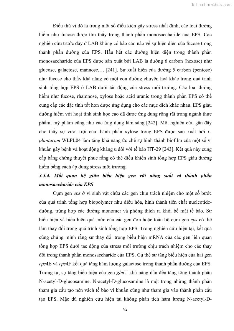 Luận án tiến sĩ công nghệ sinh học Nghiên cứu các điều kiện stress môi trường đến khả năng tổng hợp exopolysaccharides của vi khuẩn Lactobacillus plantarum - 9 Trang 108