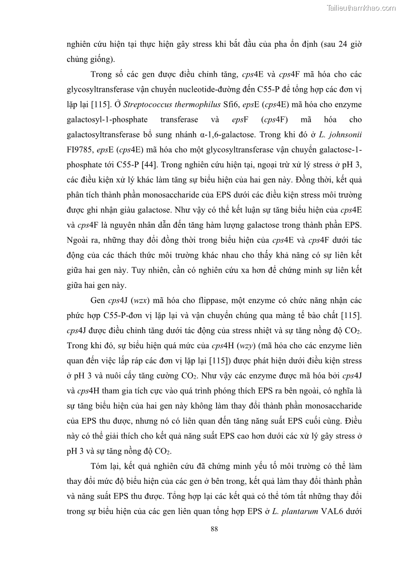 Luận án tiến sĩ công nghệ sinh học Nghiên cứu các điều kiện stress môi trường đến khả năng tổng hợp exopolysaccharides của vi khuẩn Lactobacillus plantarum - 9 Trang 104