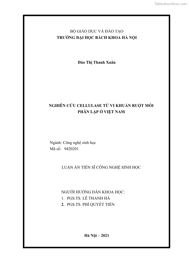 Luận án tiến sĩ công nghệ sinh học Nghiên cứu cellulase từ vi khuẩn ruột mối phân lập ở Việt Nam - 1 Trang 2