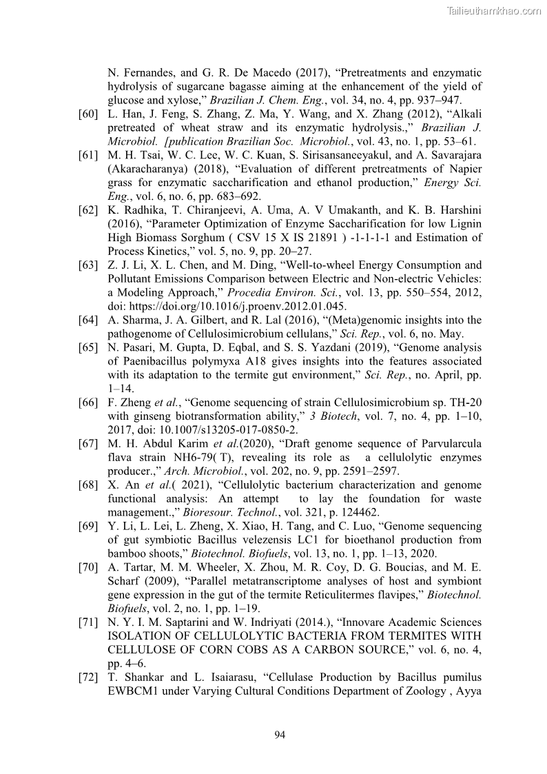 Luận án tiến sĩ công nghệ sinh học Nghiên cứu cellulase từ vi khuẩn ruột mối phân lập ở Việt Nam - 9 Trang 107