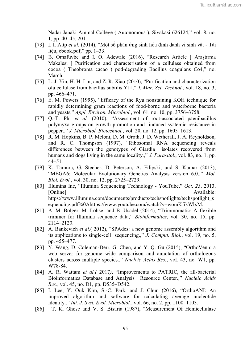 Luận án tiến sĩ công nghệ sinh học Nghiên cứu cellulase từ vi khuẩn ruột mối phân lập ở Việt Nam - 9 Trang 108
