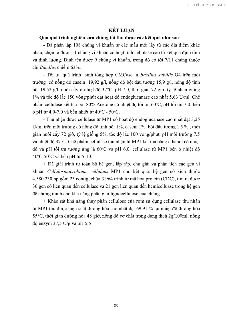 Luận án tiến sĩ công nghệ sinh học Nghiên cứu cellulase từ vi khuẩn ruột mối phân lập ở Việt Nam - 9 Trang 102