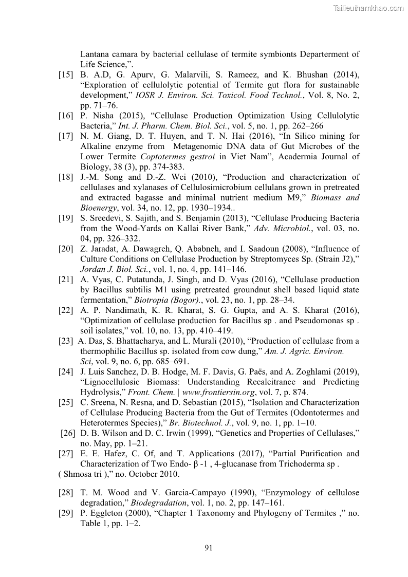 Luận án tiến sĩ công nghệ sinh học Nghiên cứu cellulase từ vi khuẩn ruột mối phân lập ở Việt Nam - 9 Trang 104