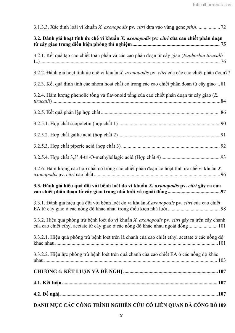 Luận án tiến sĩ công nghệ sinh học Nghiên cứu khả năng ức chế vi khuẩn Xanthomonas sp. gây bệnh loét trên cây chanh của cao chiết phân đoạn từ cây Giao Euphorbia tirucalli L. - 1 Trang 12
