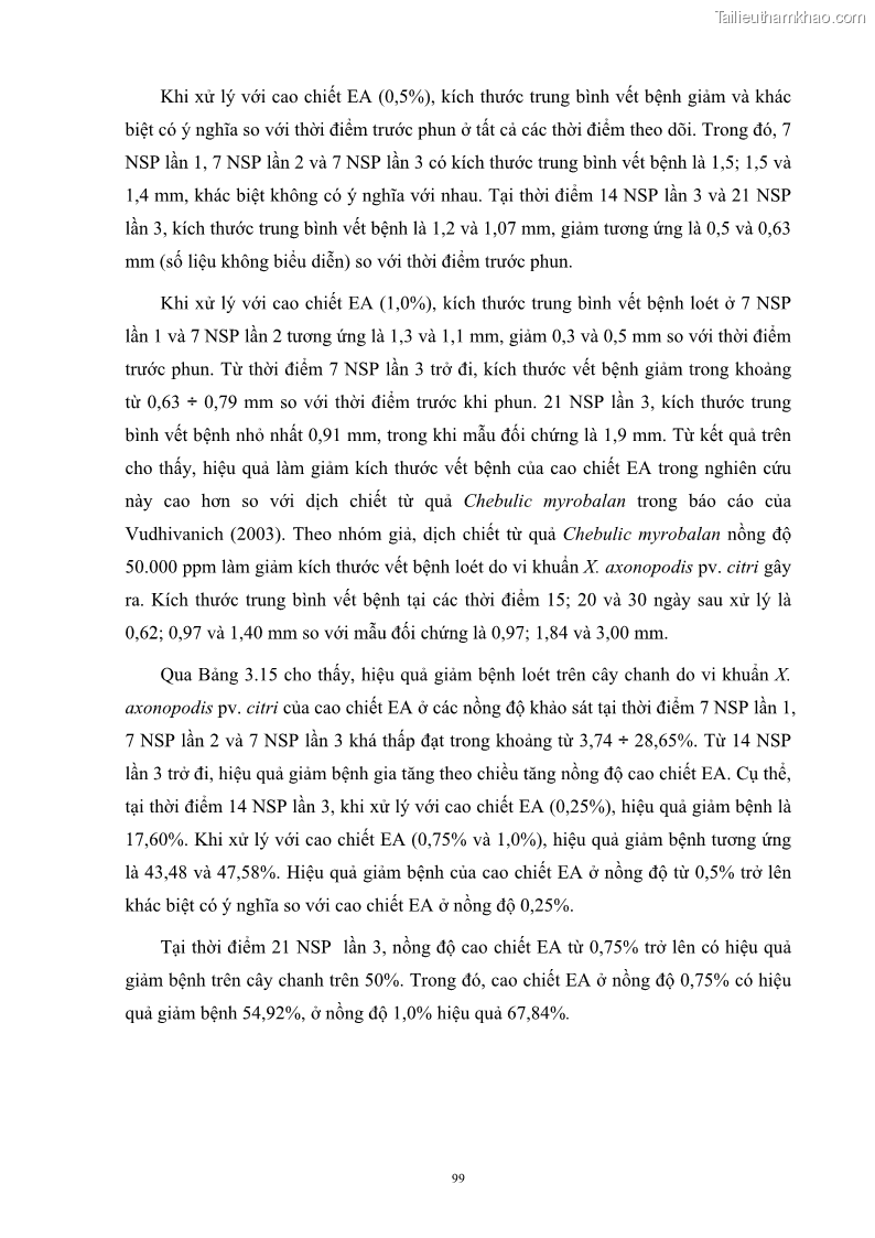 Luận án tiến sĩ công nghệ sinh học Nghiên cứu khả năng ức chế vi khuẩn Xanthomonas sp. gây bệnh loét trên cây chanh của cao chiết phân đoạn từ cây Giao Euphorbia tirucalli L. - 10 Trang 120