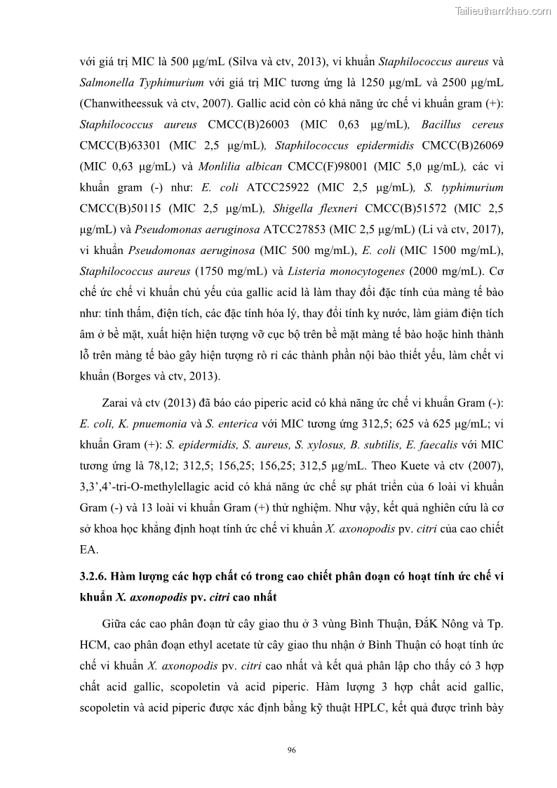Luận án tiến sĩ công nghệ sinh học Nghiên cứu khả năng ức chế vi khuẩn Xanthomonas sp. gây bệnh loét trên cây chanh của cao chiết phân đoạn từ cây Giao Euphorbia tirucalli L. - 10 Trang 117