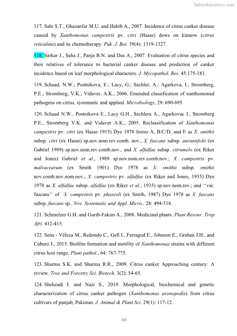 Luận án tiến sĩ công nghệ sinh học Nghiên cứu khả năng ức chế vi khuẩn Xanthomonas sp. gây bệnh loét trên cây chanh của cao chiết phân đoạn từ cây Giao Euphorbia tirucalli L. - 12 Trang 142