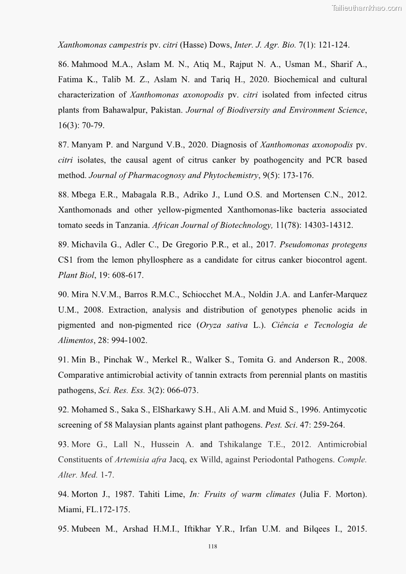 Luận án tiến sĩ công nghệ sinh học Nghiên cứu khả năng ức chế vi khuẩn Xanthomonas sp. gây bệnh loét trên cây chanh của cao chiết phân đoạn từ cây Giao Euphorbia tirucalli L. - 12 Trang 139