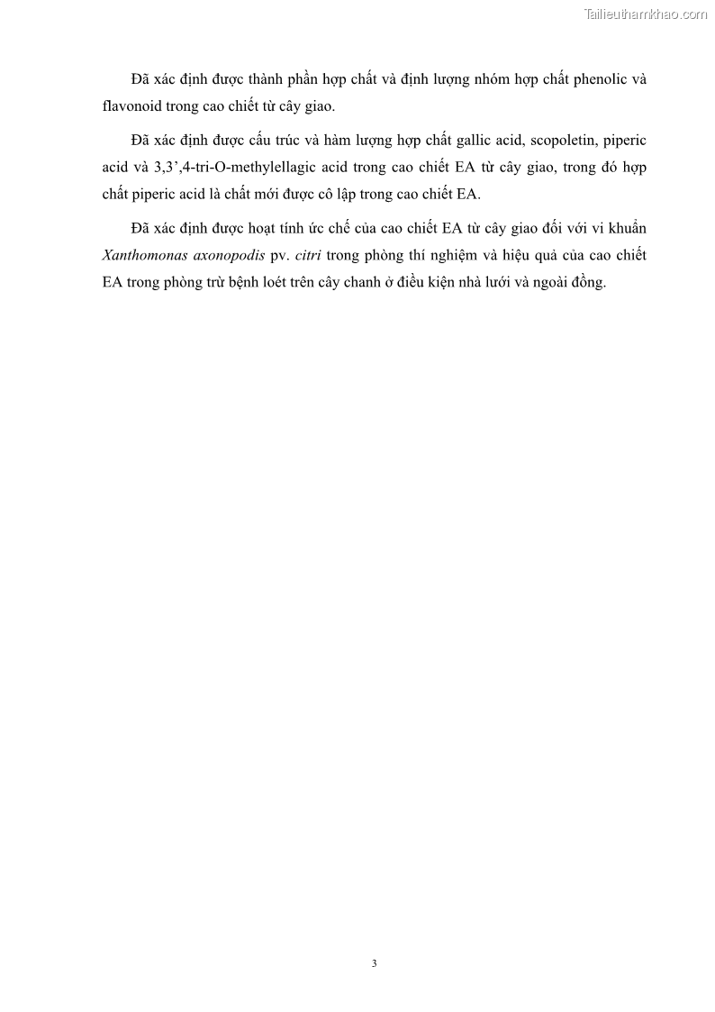 Luận án tiến sĩ công nghệ sinh học Nghiên cứu khả năng ức chế vi khuẩn Xanthomonas sp. gây bệnh loét trên cây chanh của cao chiết phân đoạn từ cây Giao Euphorbia tirucalli L. - 2 Trang 24