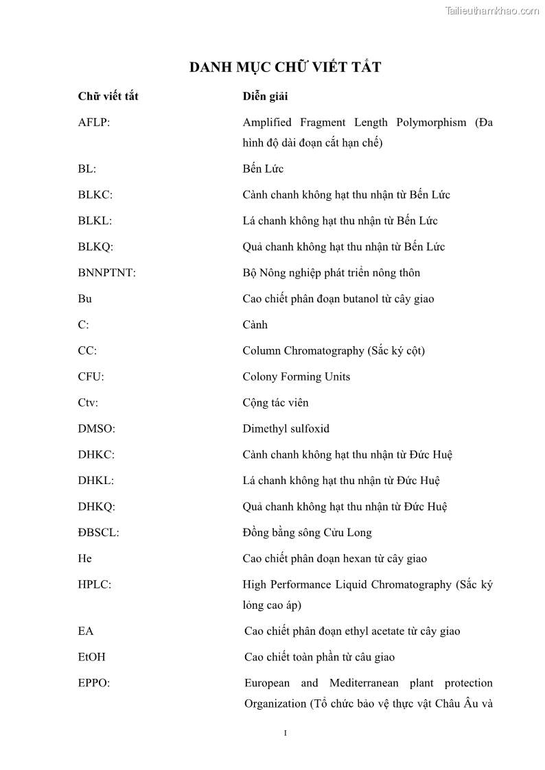 Luận án tiến sĩ công nghệ sinh học Nghiên cứu khả năng ức chế vi khuẩn Xanthomonas sp. gây bệnh loét trên cây chanh của cao chiết phân đoạn từ cây Giao Euphorbia tirucalli L. - 2 Trang 14