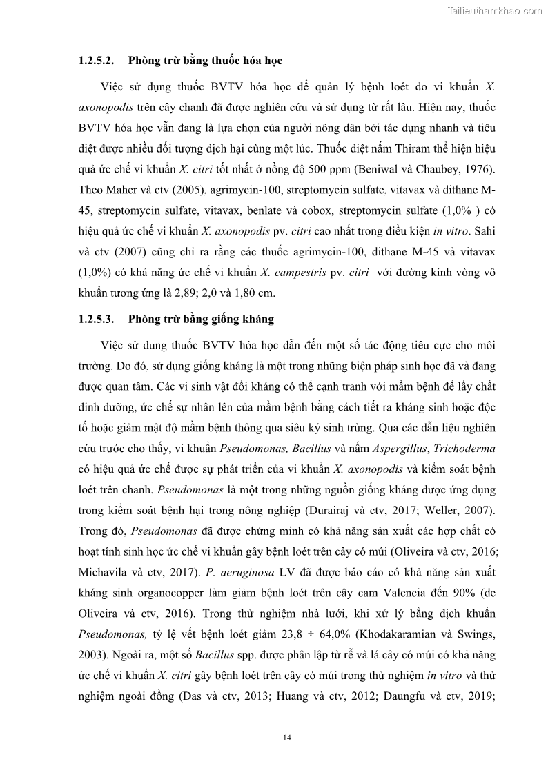 Luận án tiến sĩ công nghệ sinh học Nghiên cứu khả năng ức chế vi khuẩn Xanthomonas sp. gây bệnh loét trên cây chanh của cao chiết phân đoạn từ cây Giao Euphorbia tirucalli L. - 3 Trang 35