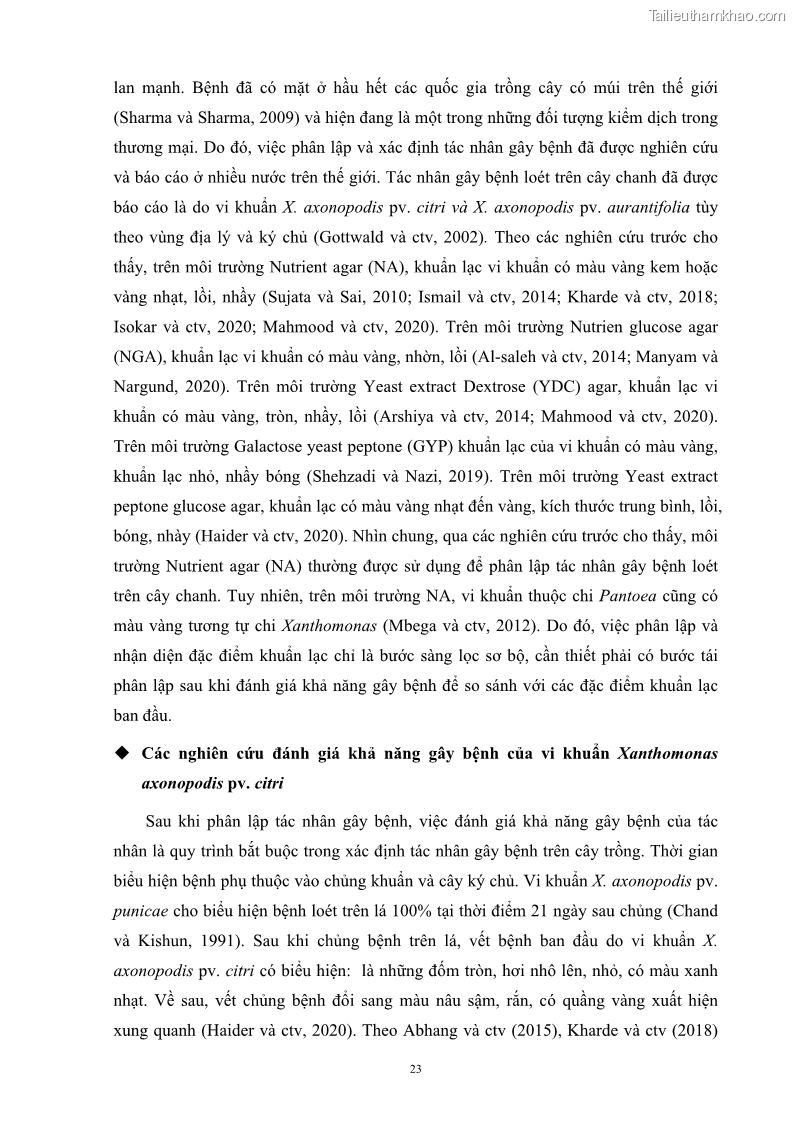 Luận án tiến sĩ công nghệ sinh học Nghiên cứu khả năng ức chế vi khuẩn Xanthomonas sp. gây bệnh loét trên cây chanh của cao chiết phân đoạn từ cây Giao Euphorbia tirucalli L. - 4 Trang 44