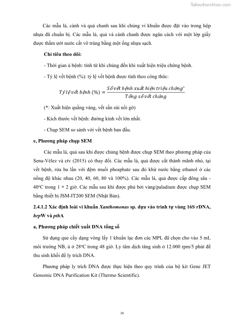 Luận án tiến sĩ công nghệ sinh học Nghiên cứu khả năng ức chế vi khuẩn Xanthomonas sp. gây bệnh loét trên cây chanh của cao chiết phân đoạn từ cây Giao Euphorbia tirucalli L. - 5 Trang 59