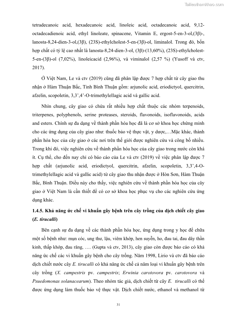 Luận án tiến sĩ công nghệ sinh học Nghiên cứu khả năng ức chế vi khuẩn Xanthomonas sp. gây bệnh loét trên cây chanh của cao chiết phân đoạn từ cây Giao Euphorbia tirucalli L. - 5 Trang 52