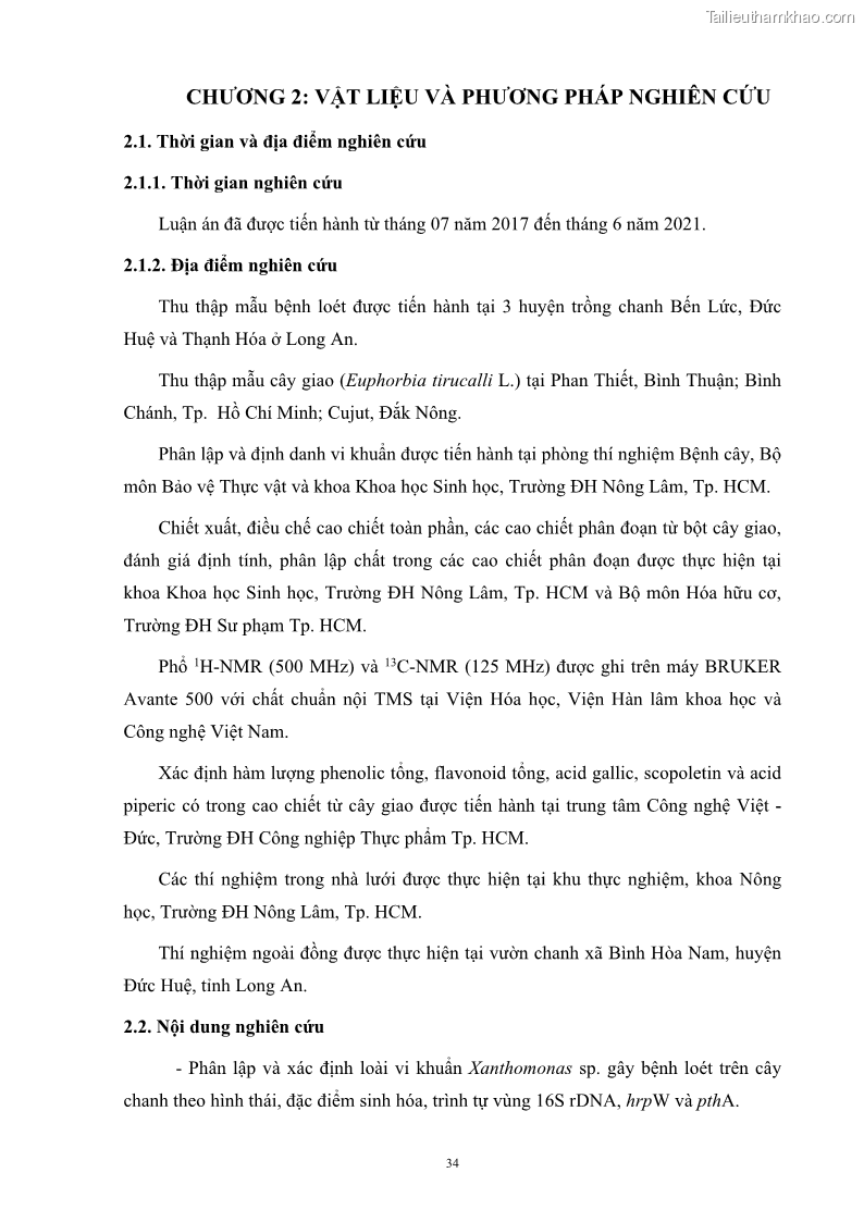 Luận án tiến sĩ công nghệ sinh học Nghiên cứu khả năng ức chế vi khuẩn Xanthomonas sp. gây bệnh loét trên cây chanh của cao chiết phân đoạn từ cây Giao Euphorbia tirucalli L. - 5 Trang 55