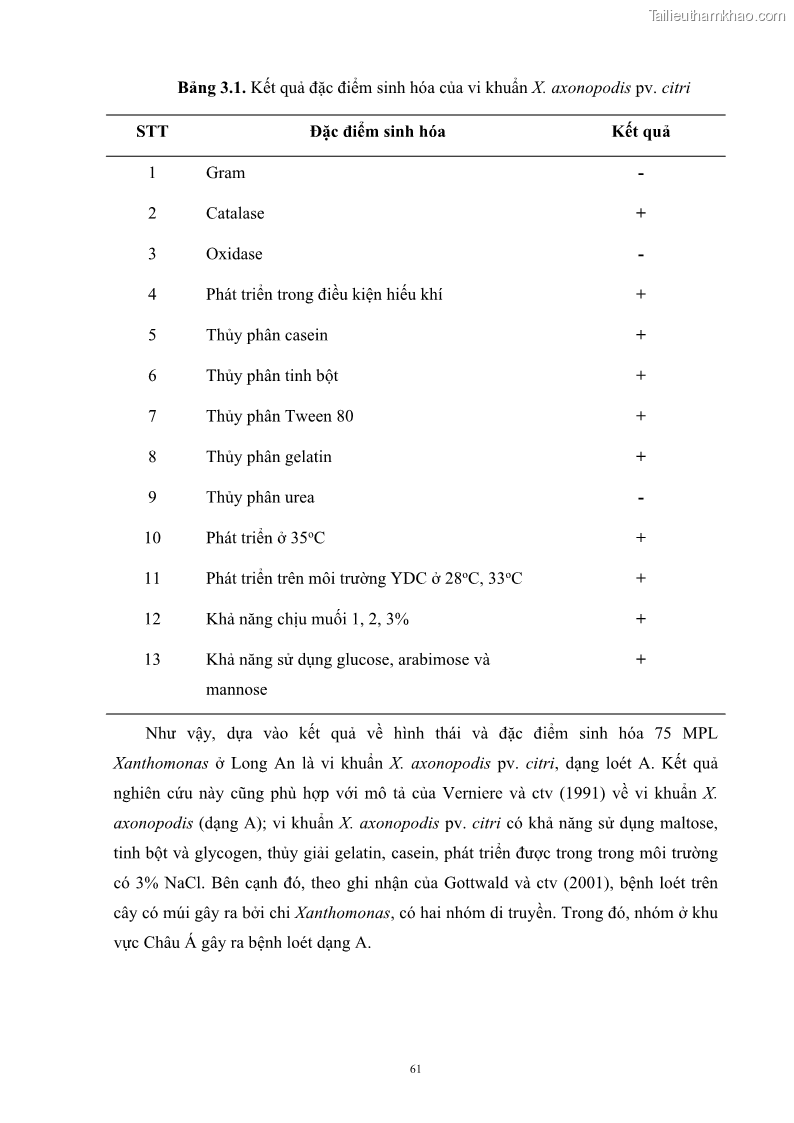 Luận án tiến sĩ công nghệ sinh học Nghiên cứu khả năng ức chế vi khuẩn Xanthomonas sp. gây bệnh loét trên cây chanh của cao chiết phân đoạn từ cây Giao Euphorbia tirucalli L. - 7 Trang 82