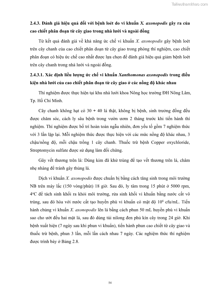Luận án tiến sĩ công nghệ sinh học Nghiên cứu khả năng ức chế vi khuẩn Xanthomonas sp. gây bệnh loét trên cây chanh của cao chiết phân đoạn từ cây Giao Euphorbia tirucalli L. - 7 Trang 75