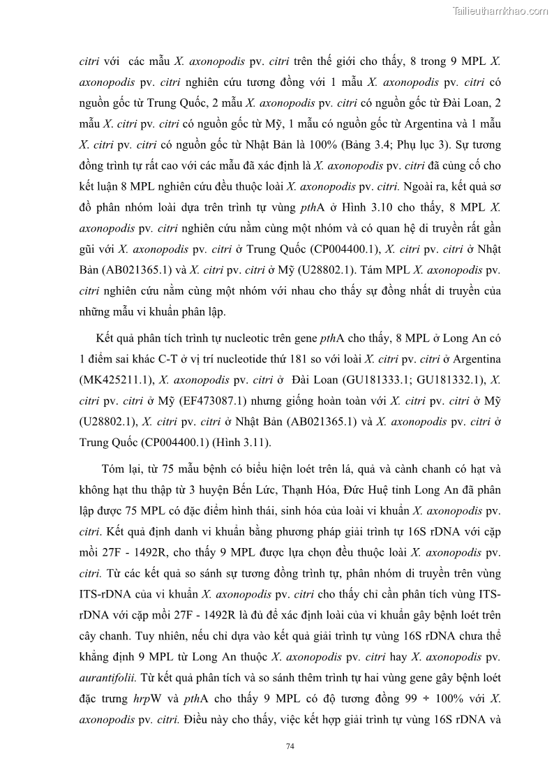 Luận án tiến sĩ công nghệ sinh học Nghiên cứu khả năng ức chế vi khuẩn Xanthomonas sp. gây bệnh loét trên cây chanh của cao chiết phân đoạn từ cây Giao Euphorbia tirucalli L. - 8 Trang 95