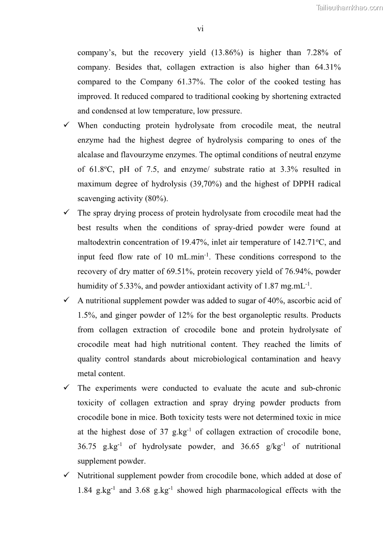Luận án tiến sĩ công nghệ sinh học Nghiên cứu phát triển sản phẩm thực phẩm từ nguyên liệu cá sấu bằng kỹ thuật hóa sinh - 1 Trang 8