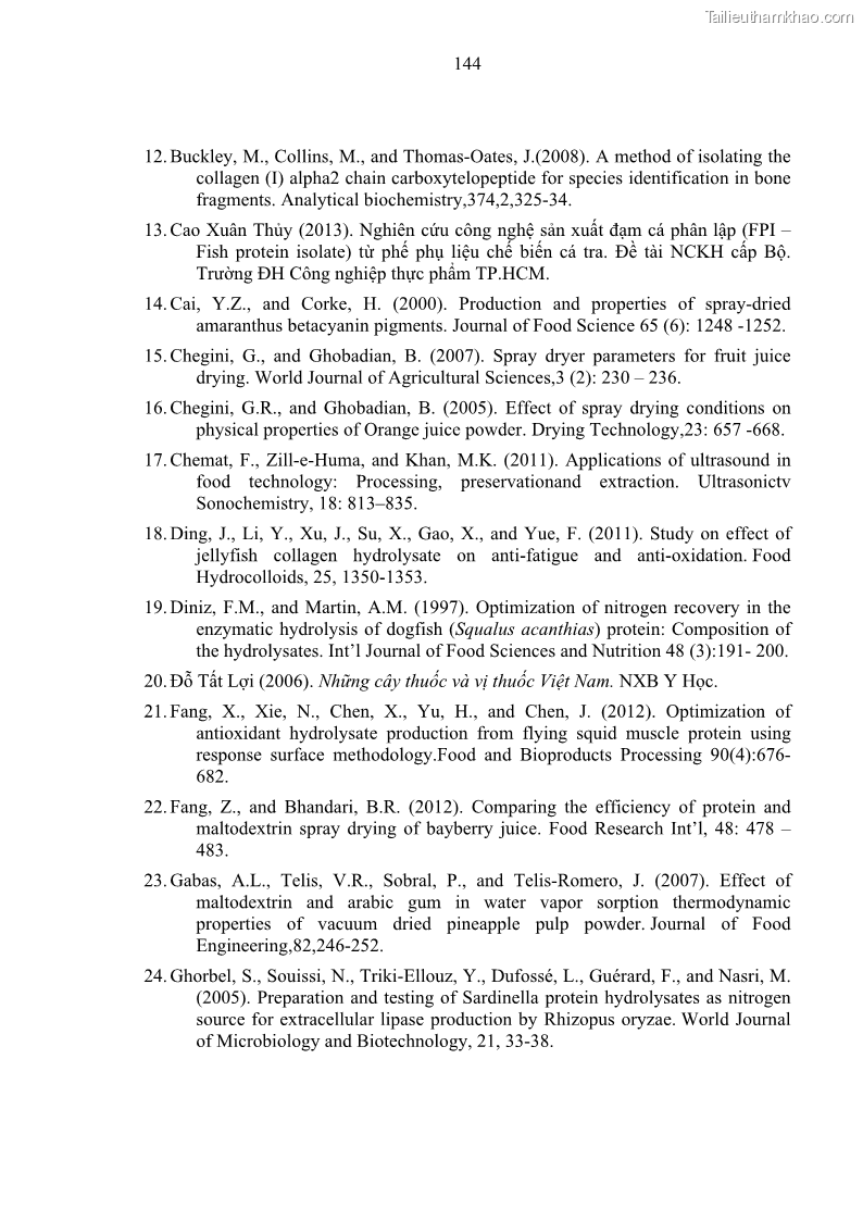 Luận án tiến sĩ công nghệ sinh học Nghiên cứu phát triển sản phẩm thực phẩm từ nguyên liệu cá sấu bằng kỹ thuật hóa sinh - 14 Trang 168