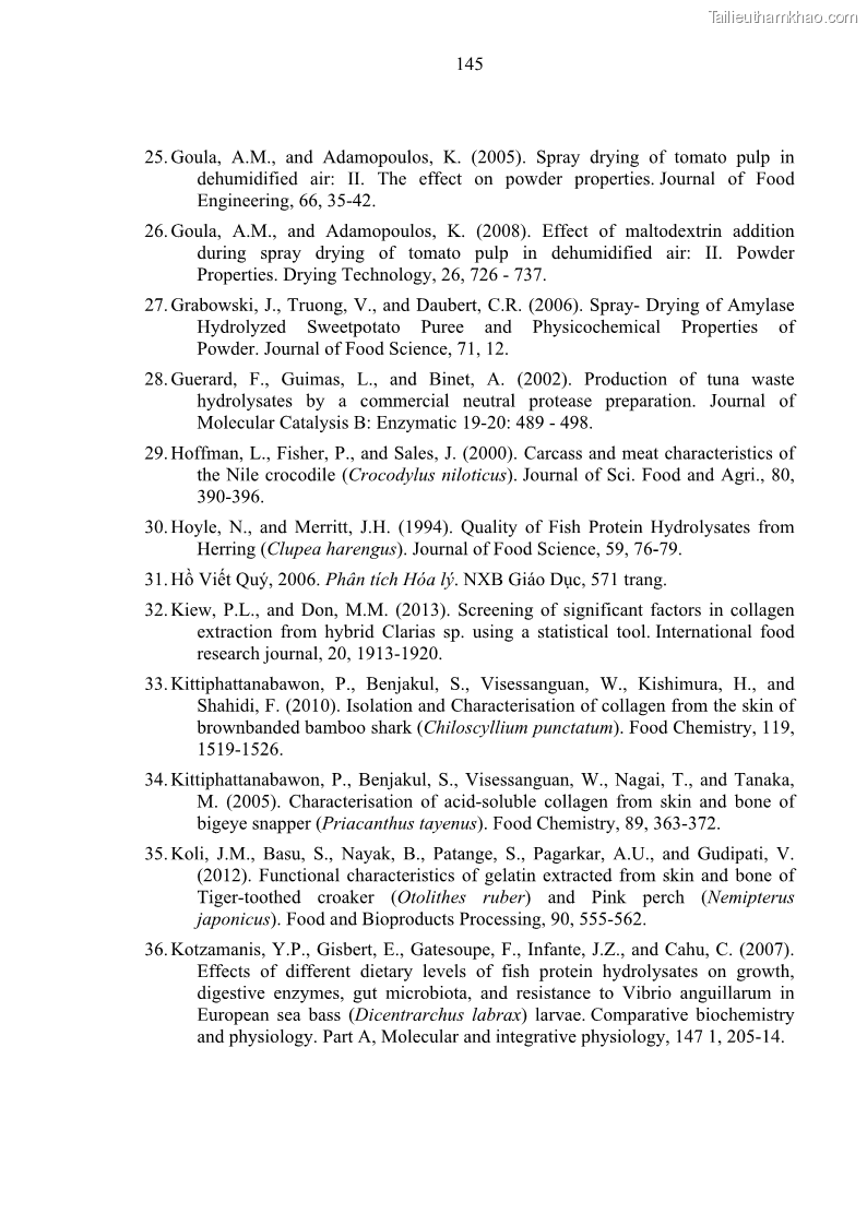 Luận án tiến sĩ công nghệ sinh học Nghiên cứu phát triển sản phẩm thực phẩm từ nguyên liệu cá sấu bằng kỹ thuật hóa sinh - 15 Trang 169